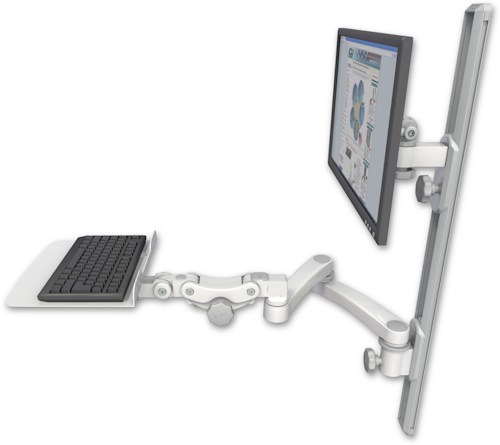 [EV65-T36D-KP12F-A2] AccessMount™ ErgoVision 65 LCD mount on a 36" wall track with separate arms, a 12" flat paralink keyboard tray, and a 20" double-arm