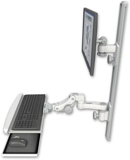 [EV65-T36D-KPB-AS1] AccessMount™ ErgoVision 65 LCD mount on a 36" wall track with separate arms, a paralink keyboard tray w/ wrist rest bend, and an 6" arm