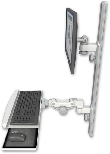 [EV65-T36D-KPB] AccessMount™ ErgoVision 65 LCD mount on a 36" wall track with separate arms and a paralink keyboard tray w/ wrist rest bend