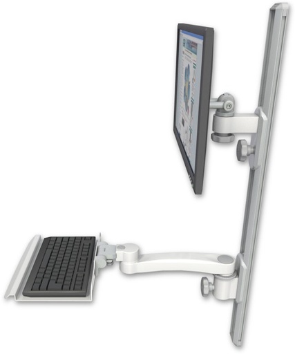 [EV65-T36D-KU12-A1] AccessMount™ ErgoVision 65 LCD mount on a 36" wall track with separate arms, a 12" keyboard tray, and an 11" arm