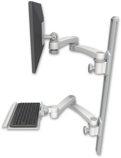 [EV65-T36D-KU12-A4] AccessMount™ ErgoVision 65 LCD mount on a 36" wall track with separate arms, a 12" keyboard tray, and two 20" double-arms