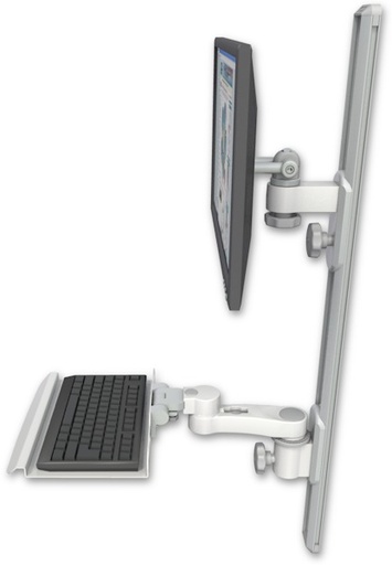 [EV65-T36D-KU12-AS1] AccessMount™ ErgoVision 65 LCD mount on a 36" wall track with separate arms, a 12" keyboard tray, and an 6" arm