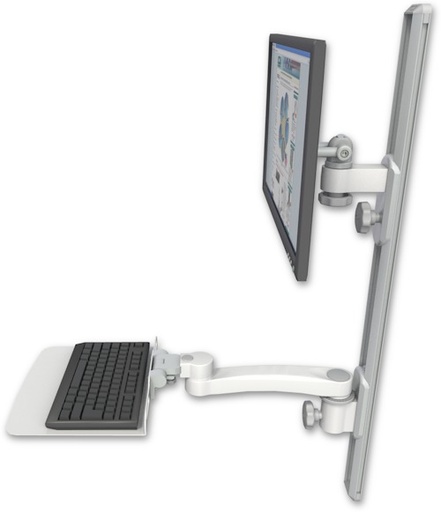 [EV65-T36D-KU12F-A1] AccessMount™ ErgoVision 65 LCD mount on a 36" wall track with separate arms, a 12" flat keyboard tray, and an 11" arm