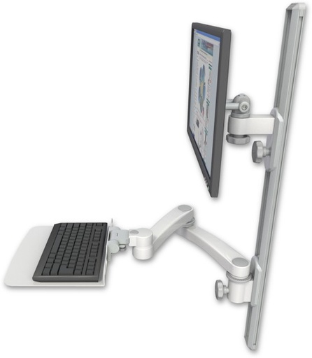 [EV65-T36D-KU12F-A2] AccessMount™ ErgoVision 65 LCD mount on a 36" wall track with separate arms, a 12" flat keyboard tray, and a 20" double-arm