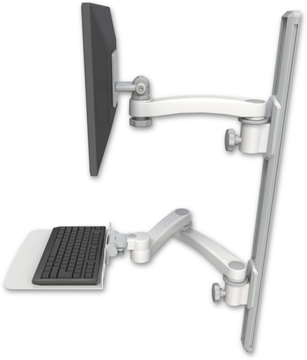 [EV65-T36D-KU12F-A3] AccessMount™ ErgoVision 65 LCD mount on a 36" wall track with separate arms, a 12" flat keyboard tray, and an 11" arm and 20" double-arm