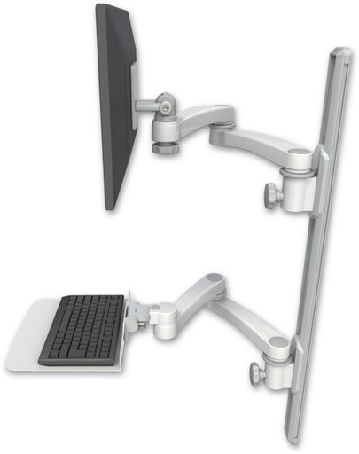 [EV65-T36D-KU12F-A4] AccessMount™ ErgoVision 65 LCD mount on a 36" wall track with separate arms, a 12" flat keyboard tray, and two 20" double-arms