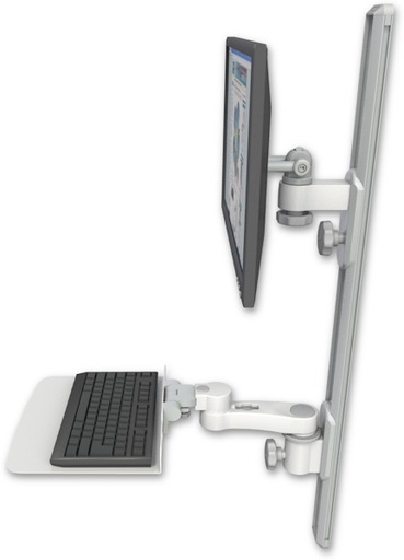 [EV65-T36D-KU12F-AS1] AccessMount™ ErgoVision 65 LCD mount on a 36" wall track with separate arms, a 12" flat keyboard tray, and an 6" arm