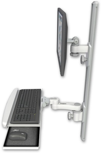 [EV65-T36D-KUB-AS1] AccessMount™ ErgoVision 65 LCD mount on a 36" wall track with separate arms, a wrist-rest keyboard tray, and an 6" arm