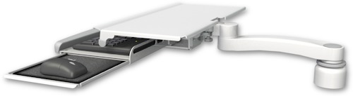 [KUS-D1-A1] AccessMount™ Work surface tray and slide-out keyboard tray desk mount, a 1" riser, and an 11" arm