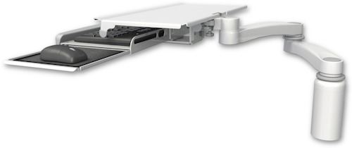 [KUS-D5-A2] AccessMount™ Work surface tray and slide-out keyboard tray desk mount, a 5" riser, and a 20" double-arm