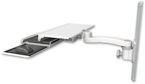 [KUS-T19-A1] AccessMount™ Work surface tray and slide-out keyboard tray mount on a 19" wall track slider and an 11" arm