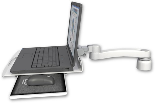 [LUS-D1-A1] AccessMount™ Laptop tray with slider desk mount, a 1" riser, and an 11" arm