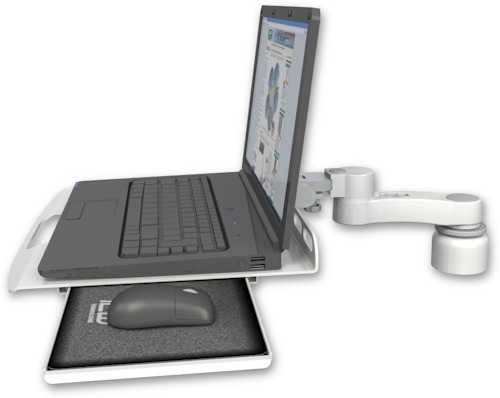 [LUS-D1-AS1] AccessMount™ Laptop tray with slider desk mount, a 1" riser, and an 6" arm