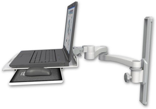 [LUS-T19-A2] AccessMount™ Laptop tray with slider mount on a 19" wall track slider and a 20" double-arm