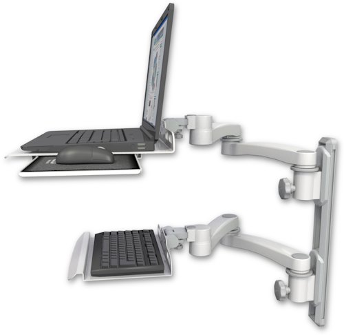 [LUS-T19D-KU12-A4] AccessMount™ Laptop tray with slider mount on a 19" wall track, separate arms, a 12" keyboard tray, and two 20" double-arms