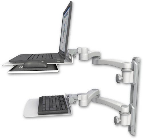 [LUS-T19D-KU12F-A4] AccessMount™ Laptop tray with slider mount on a 19" wall track, separate arms, a 12" flat keyboard tray, and two 20" double-arms