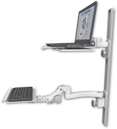 [LUS-T36D-KP12-A1] AccessMount™ Laptop tray with slider mount on a 36" wall track, separate arms, a 12" paralink keyboard tray, and an 11" arm