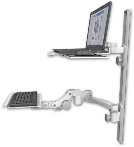 [LUS-T36D-KP12-A2] AccessMount™ Laptop tray with slider mount on a 36" wall track, separate arms, a 12" paralink keyboard tray, and a 20" double-arm