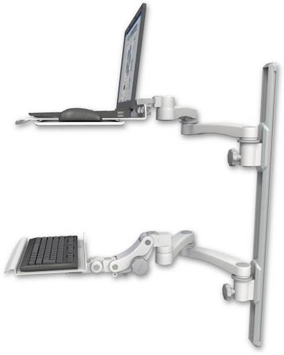 [LUS-T36D-KP12-A4] AccessMount™ Laptop tray with slider mount on a 36" wall track, separate arms, a 12" paralink keyboard tray, and two 20" double-arms