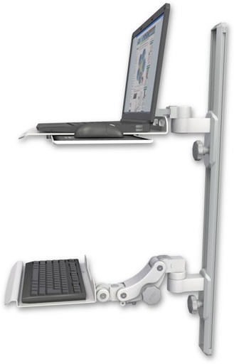 [LUS-T36D-KP12] AccessMount™ Laptop tray with slider mount on a 36" wall track, separate arms, and a 12" paralink keyboard tray