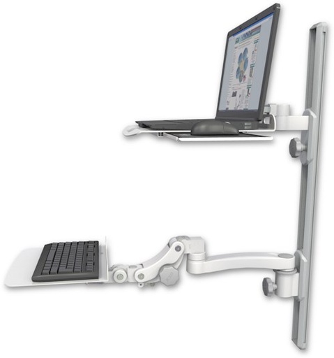 [LUS-T36D-KP12F-A1] AccessMount™ Laptop tray with slider mount on a 36" wall track, separate arms, a 12" flat paralink keyboard tray, and an 11" arm