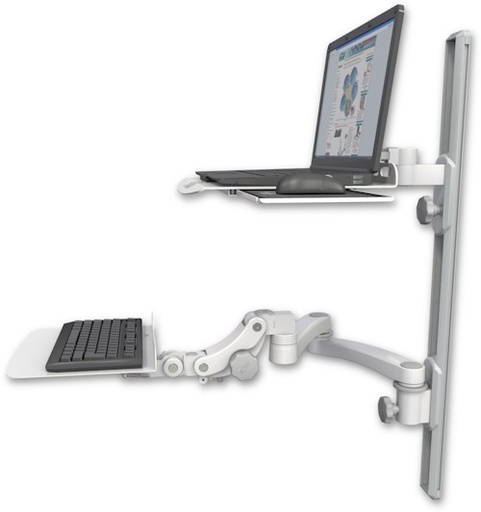 [LUS-T36D-KP12F-A2] AccessMount™ Laptop tray with slider mount on a 36" wall track, separate arms, a 12" flat paralink keyboard tray, and a 20" double-arm