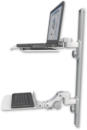 [LUS-T36D-KP12F] AccessMount™ Laptop tray with slider mount on a 36" wall track, separate arms, and a 12" flat paralink keyboard tray