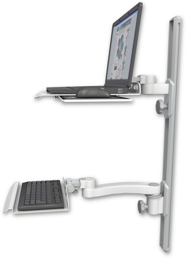 [LUS-T36D-KU12-A1] AccessMount™ Laptop tray with slider mount on a 36" wall track, separate arms, a 12" keyboard tray, and an 11" arm