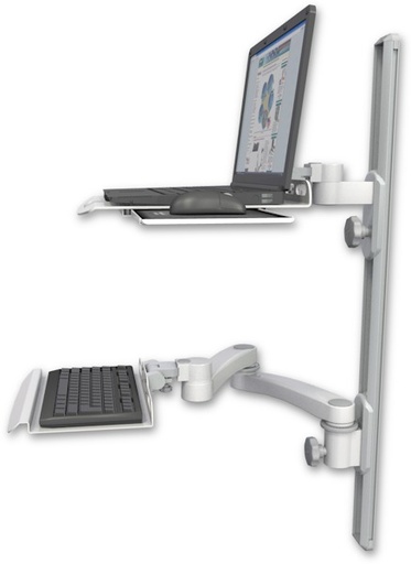 [LUS-T36D-KU12-A2] AccessMount™ Laptop tray with slider mount on a 36" wall track, separate arms, a 12" keyboard tray, and a 20" double-arm