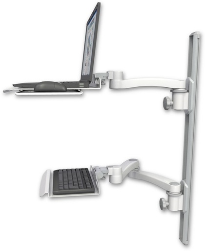 [LUS-T36D-KU12-A3] AccessMount™ Laptop tray with slider mount on a 36" wall track, separate arms, a 12" keyboard tray, and an 11" arm and 20" double-arm