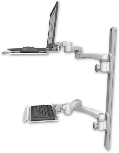 [LUS-T36D-KU12-A4] AccessMount™ Laptop tray with slider mount on a 36" wall track, separate arms, a 12" keyboard tray, and two 20" double-arms