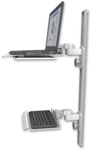 [LUS-T36D-KU12] AccessMount™ Laptop tray with slider mount on a 36" wall track, separate arms, and a 12" keyboard tray