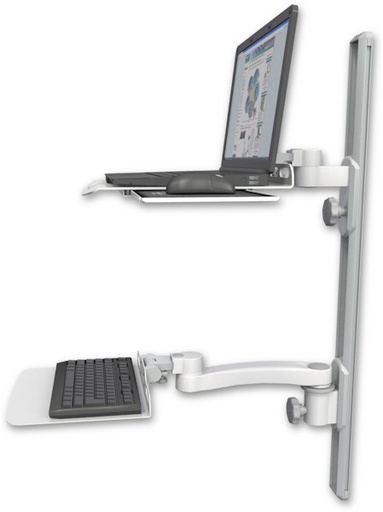 [LUS-T36D-KU12F-A1] AccessMount™ Laptop tray with slider mount on a 36" wall track, separate arms, a 12" flat keyboard tray, and an 11" arm