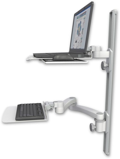 [LUS-T36D-KU12F-A2] AccessMount™ Laptop tray with slider mount on a 36" wall track, separate arms, a 12" flat keyboard tray, and a 20" double-arm
