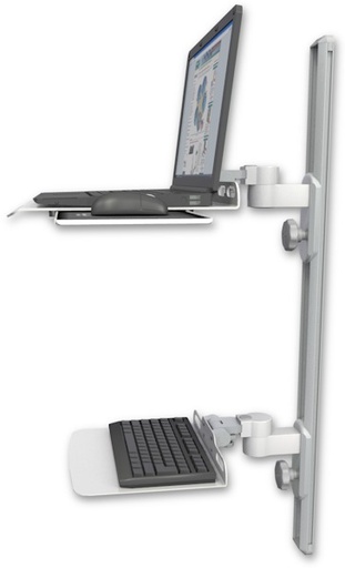 [LUS-T36D-KU12F] AccessMount™ Laptop tray with slider mount on a 36" wall track, separate arms, and a 12" flat keyboard tray