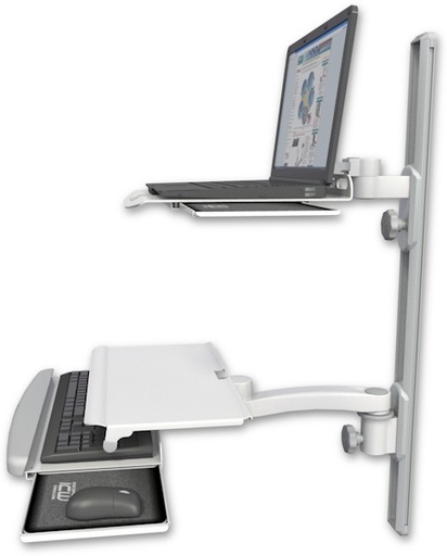 [LUS-T36D-KUS-A1] AccessMount™ Laptop tray with slider mount on a 36" wall track, separate arms, a work surface tray and slide-out keyboard tray, and an 11" arm