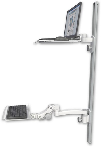 [LUS-T50D-KP12-A1] AccessMount™ Laptop tray with slider mount on a 50" wall track, separate arms, a 12" paralink keyboard tray, and an 11" arm