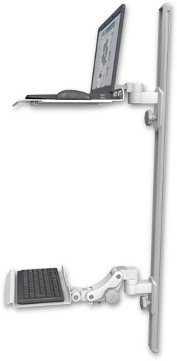 [LUS-T50D-KP12] AccessMount™ Laptop tray with slider mount on a 50" wall track, separate arms, and a 12" paralink keyboard tray