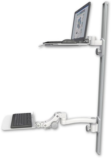 [LUS-T50D-KP12F-A1] AccessMount™ Laptop tray with slider mount on a 50" wall track, separate arms, a 12" flat paralink keyboard tray, and an 11" arm