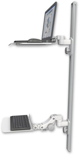 [LUS-T50D-KP12F] AccessMount™ Laptop tray with slider mount on a 50" wall track, separate arms, and a 12" flat paralink keyboard tray