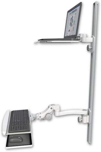 [LUS-T50D-KPB-A1] AccessMount™ Laptop tray with slider mount on a 50" wall track, separate arms, a paralink keyboard tray w/ wrist rest bend, and an 11" arm