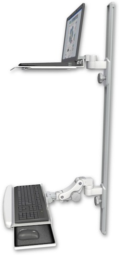 [LUS-T50D-KPB] AccessMount™ Laptop tray with slider mount on a 50" wall track, separate arms, and a paralink keyboard tray w/ wrist rest bend