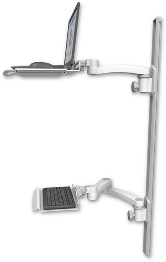 [LUS-T50D-KU12-A3] AccessMount™ Laptop tray with slider mount on a 50" wall track, separate arms, a 12" keyboard tray, and an 11" arm and 20" double-arm