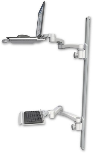 [LUS-T50D-KU12-A4] AccessMount™ Laptop tray with slider mount on a 50" wall track, separate arms, a 12" keyboard tray, and two 20" double-arms