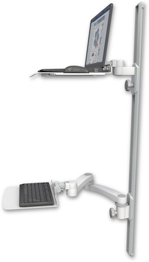 [LUS-T50D-KU12F-A2] AccessMount™ Laptop tray with slider mount on a 50" wall track, separate arms, a 12" flat keyboard tray, and a 20" double-arm