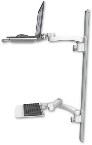 [LUS-T50D-KU12F-A3] AccessMount™ Laptop tray with slider mount on a 50" wall track, separate arms, a 12" flat keyboard tray, and an 11" arm and 20" double-arm