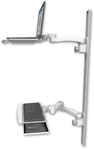 [LUS-T50D-KUB-A3] AccessMount™ Laptop tray with slider mount on a 50" wall track, separate arms, a wrist-rest keyboard tray, and an 11" arm and 20" double-arm