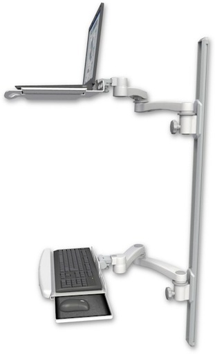 [LUS-T50D-KUB-A4] AccessMount™ Laptop tray with slider mount on a 50" wall track, separate arms, a wrist-rest keyboard tray, and two 20" double-arms