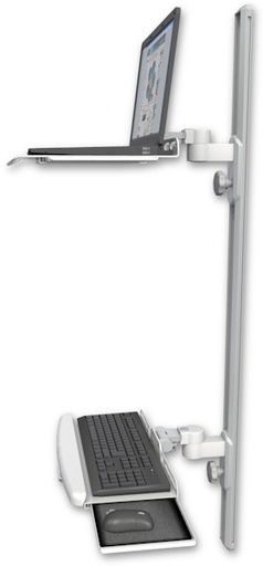 [LUS-T50D-KUB] AccessMount™ Laptop tray with slider mount on a 50" wall track, separate arms, and a wrist-rest keyboard tray