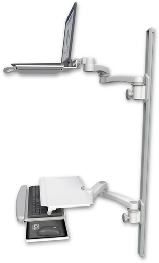 [LUS-T50D-KUS-A4] AccessMount™ Laptop tray with slider mount on a 50" wall track, separate arms, a work surface tray and slide-out keyboard tray, and two 20" double-arms